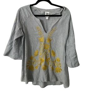 Ivy Jane Charcoal Top with Mustard Floral Design